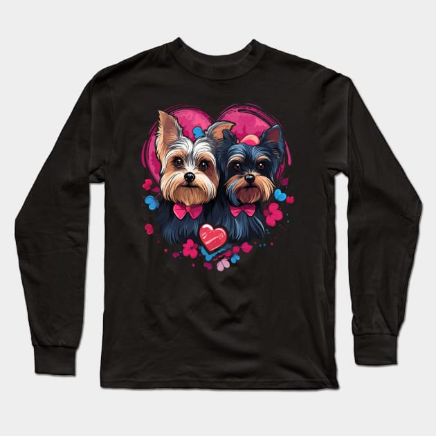 Yorkshire Terrier Couple Valentine Long Sleeve T-Shirt by JH Mart